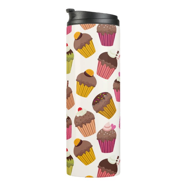 Cupcake Pattern, Muffin Pattern, Chocolate, Hearts Thermal Tumbler (Rotated Right)