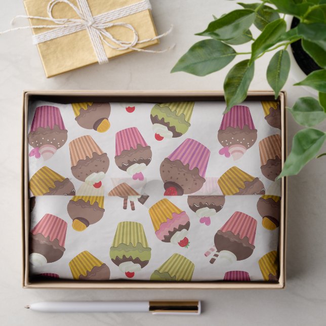 Cupcake Pattern, Muffin Pattern, Chocolate, Hearts Tissue Paper (Gift)