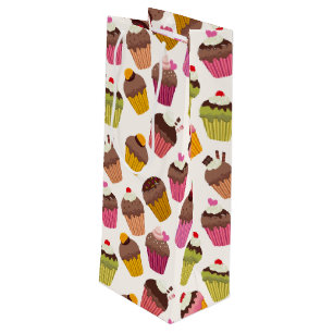 Cupcake Pattern, Muffin Pattern, Chocolate, Hearts Wine Gift Bag