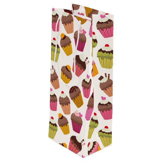 Cupcake Pattern, Muffin Pattern, Chocolate, Hearts Wine Gift Bag (Back Angled)