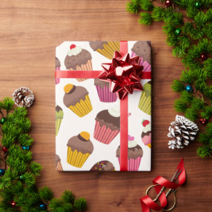 Cupcake Pattern, Muffin Pattern, Chocolate, Hearts Wrapping Paper
