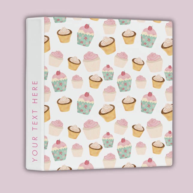 Cupcake Pattern Personalized Binder (Cute cupcake personalized binder.  Great for cake bakers and girls stationery)
