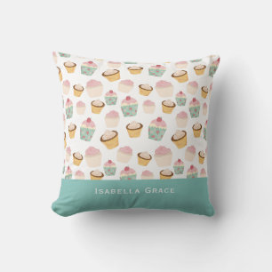 Cupcake Pattern Personalized Name Throw Pillow
