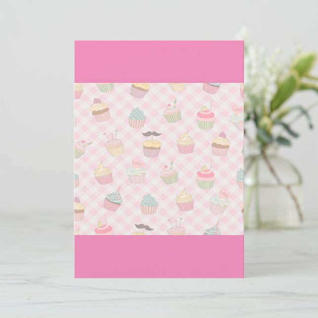 Cupcake Pattern Pink Gingham Invitation (Creator Uploaded)