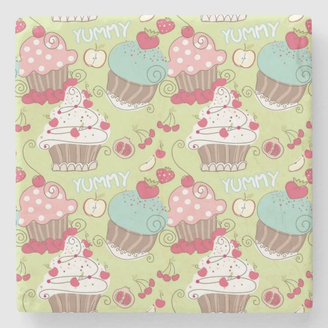 Cupcake pattern stone coaster (Front)