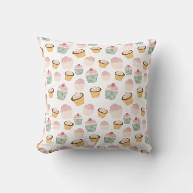 Cupcake Pattern Throw Pillow (Front)