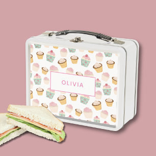 Cupcake Personalized Custom Name Metal Lunch Box