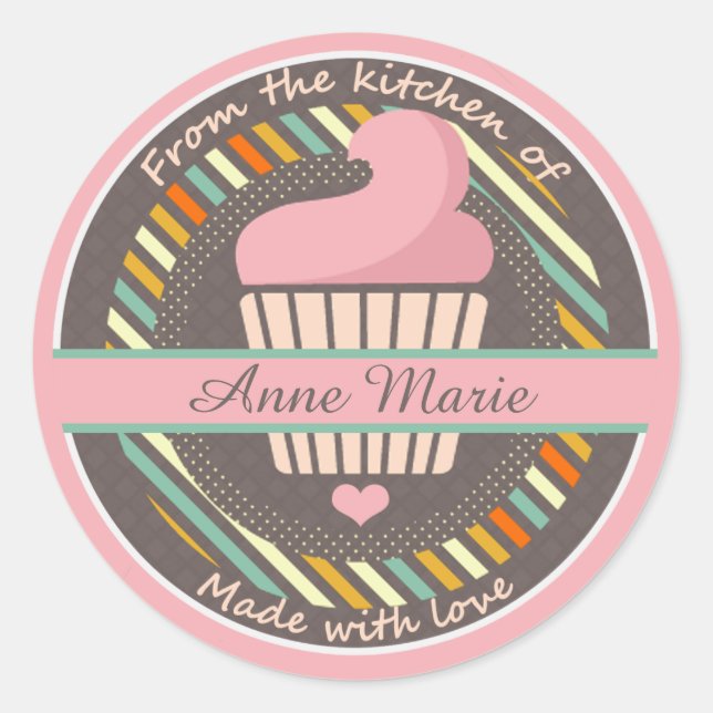 Cupcake Personalized Made With Love Classic Round Sticker (Front)