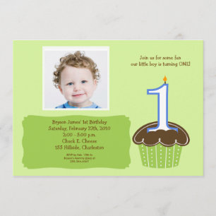 Cupcake PHOTO Birthday Invitation Babies 1st