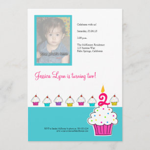 Cupcake Photo Invitation, Birthday Party Invitation