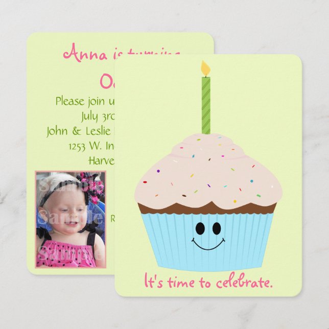 Cupcake Photo Template Party Invitation (Front/Back)