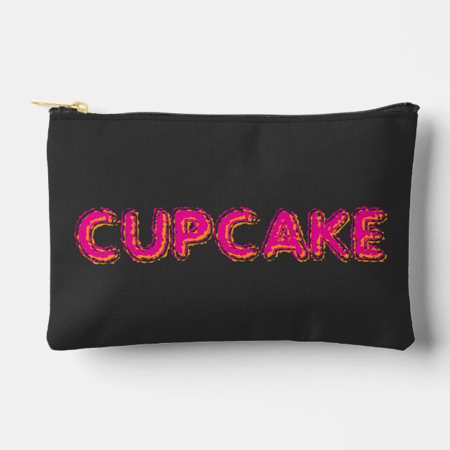 Cupcake Pink Black Custom Text Accessory Pouch (Front)