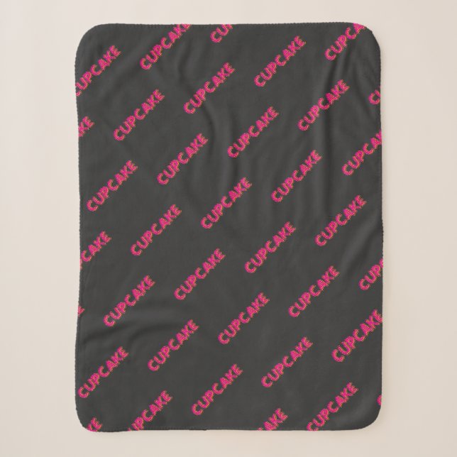 Cupcake Pink Text Custom Black  Sherpa Blanket (Front)