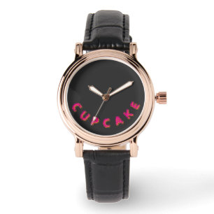 Cupcake Pink Text Custom Black Watch