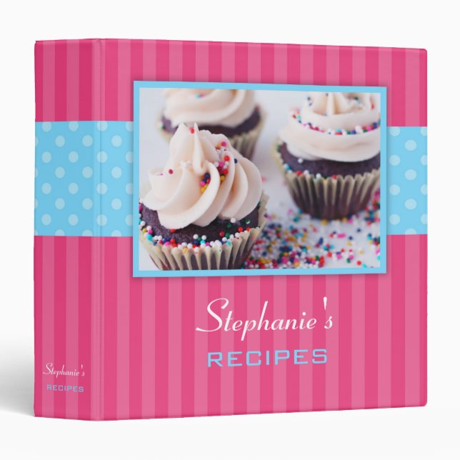 Cupcake Polka Dot Stripe Recipe Binder (Front/Spine)