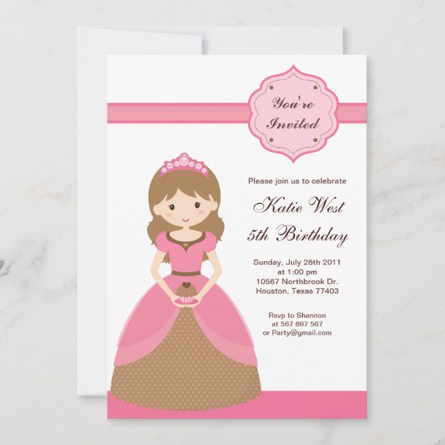 Cupcake Princess Birthday Invitation (Front)