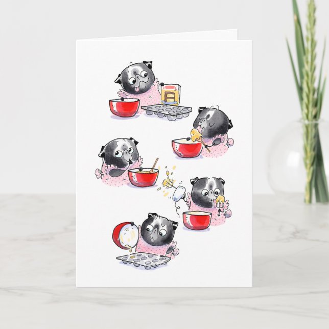 Cupcake Pug birthday card (Front)