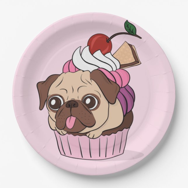 Cupcake Pug Paper Plate (Front)