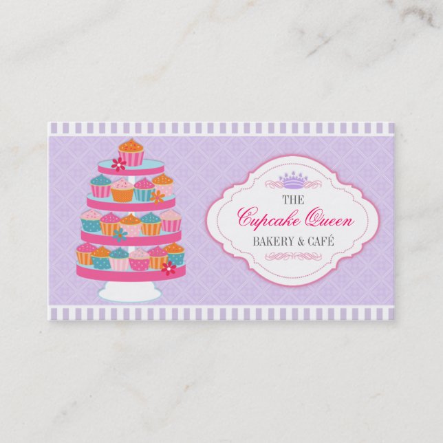 Cupcake Queen Bakery Lavender and Fuchsia Business Card (Front)