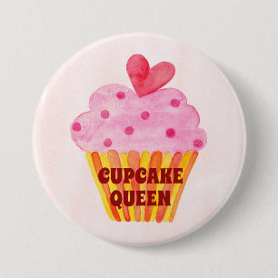 Cupcake queen watercolor baking contest 3 inch round button