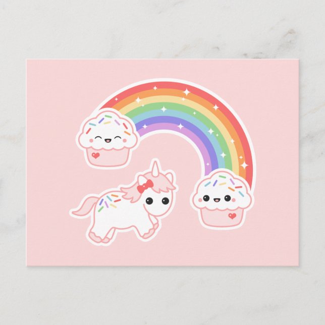 Cupcake Rainbow Unicorn Postcard (Front)