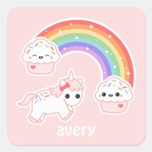 Cupcake Rainbow Unicorn Square Sticker