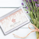 Cupcake Rose Gold Glitter Drips Marble Bakery Chef Business Card Holder<br><div class="desc">Here’s a wonderful, trendy way to show off your brand. Present your best self to your clients, with this elegant, sophisticated, simple, and modern custom name business card holder. A sparkly, rose gold cupcake, glitter drips, and handwritten typography overlay a white marble gold veined background. Personalize with your full name...</div>