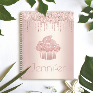 Cupcake rose gold glitter drips name glam modern  notebook