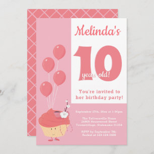 Cupcake rose souriant Anniversaire   Invitation