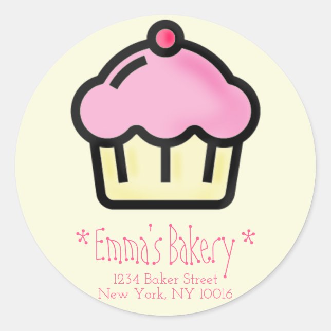 Cupcake rose - Stickers boulangerie personnalisée (Devant)