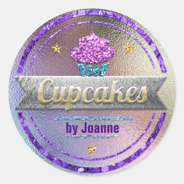 Cupcake Sales Shiny Glitter Classic Round Sticker (Front)