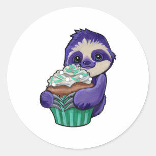 Cupcake sloth classic round sticker