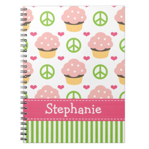 Cupcake Spiral Notebook Journal Peace Love