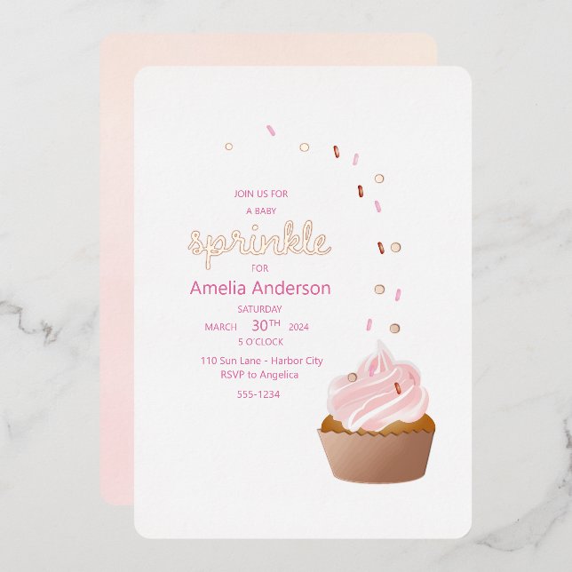 Cupcake Sprinkle baby shower invitations (Front/Back)