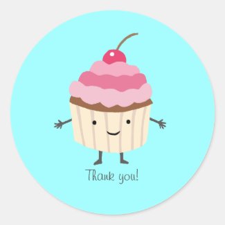 Cupcake Sticker Cute Happy Cupcake Thank you Favor