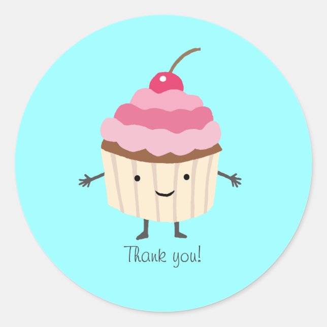 Cupcake Sticker Cute Happy Cupcake Thank you Favor (Front)