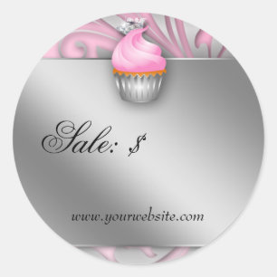 Cupcake Sticker Price Tag Crown Classy Pink Silver