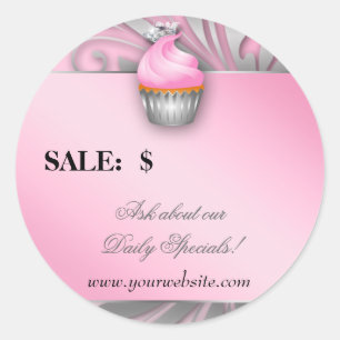 Cupcake Sticker Price Tag Crown Classy Silver Pink