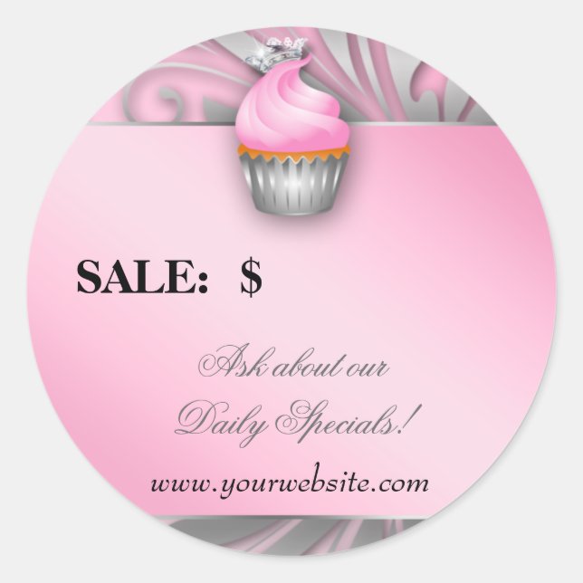 Cupcake Sticker Price Tag Crown Classy Silver Pink (Front)