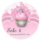 Cupcake Sticker Price Tag Crown Damask Pink White