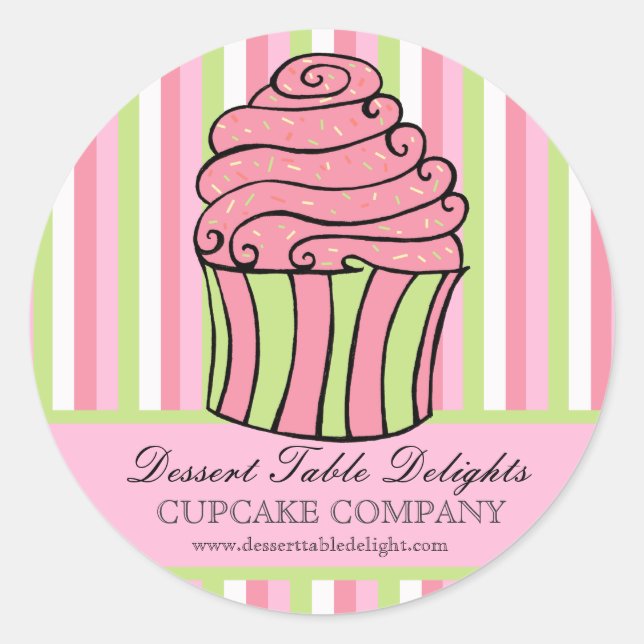 Cupcake Stripes Business Advertising Website Classic Round Sticker (Front)