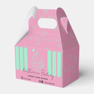 Cupcake Stripes Pink Mint Bakery Business Favor Box