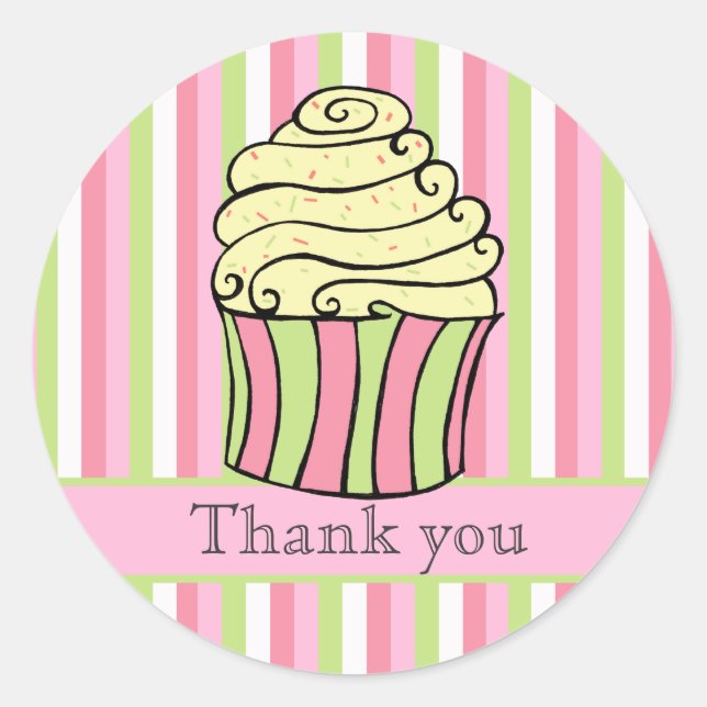 Cupcake Stripes Thank You Label Sticker (Front)