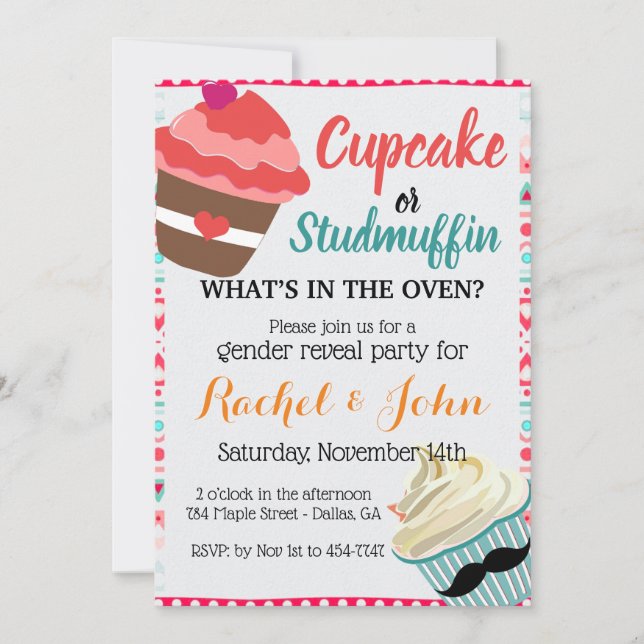 Cupcake Stud Muffin Cute Baby Shower Custom RSVP Invitation (Front)