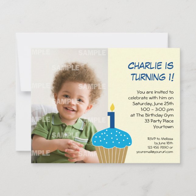 Cupcake sucré 1er anniversaire Invitation (Devant)