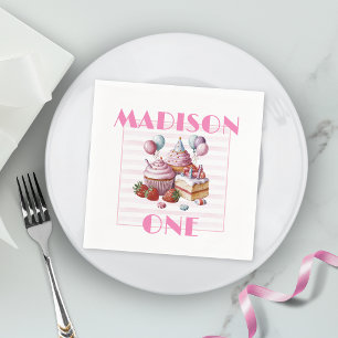 Cupcake sweet Birthday party girl Watercolor ONE Napkin