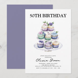 Cupcake Tea Party 50th Birthday Party Invitation