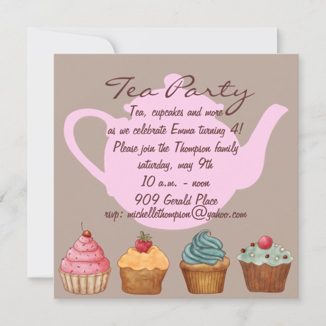 Cupcake Tea Party Anniversaire Invitation (Devant)