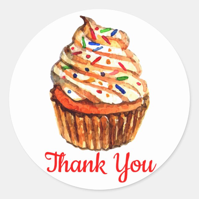 Cupcake  ThanK You Red Wedding Party Cupcakes Classic Round Sticker (Front)