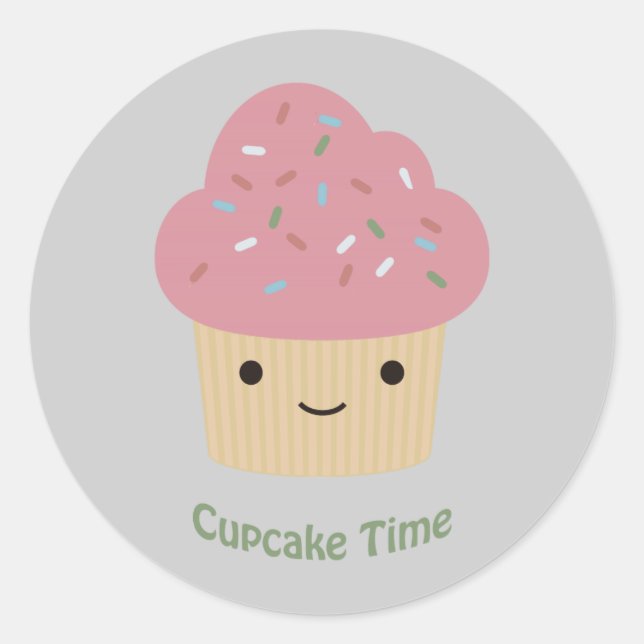 Cupcake Time! Cute Pink Cupcake Classic Round Sticker (Front)